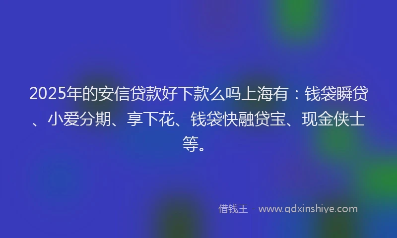 2025年的安信贷款好下款么吗上海有：钱袋瞬贷、小爱分期、享下花、钱袋快融贷宝、现金侠士等。