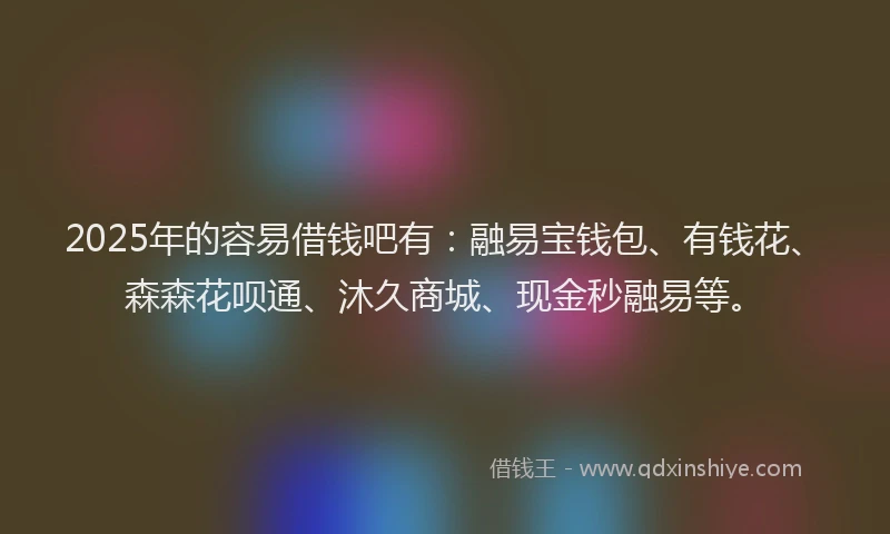 2025年的容易借钱吧有：融易宝钱包、有钱花、森森花呗通、沐久商城、现金秒融易等。