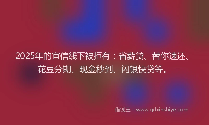 2025年的宜信线下被拒有：省薪贷、替你速还、花豆分期、现金秒到、闪银快贷等。