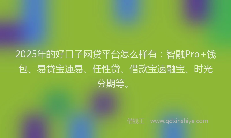 2025年的好口子网贷平台怎么样有：智融Pro+钱包、易贷宝速易、任性贷、借款宝速融宝、时光分期等。