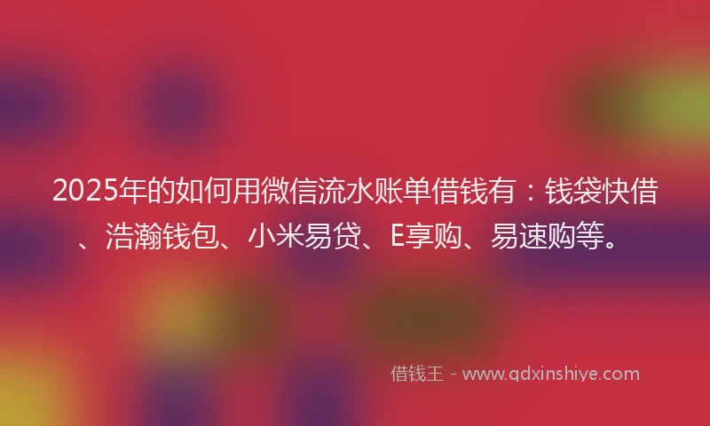 2025年的如何用微信流水账单借钱有：钱袋快借、浩瀚钱包、小米易贷、E享购、易速购等。