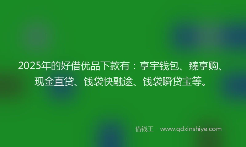 2025年的好借优品下款有：享宇钱包、臻享购、现金直贷、钱袋快融途、钱袋瞬贷宝等。