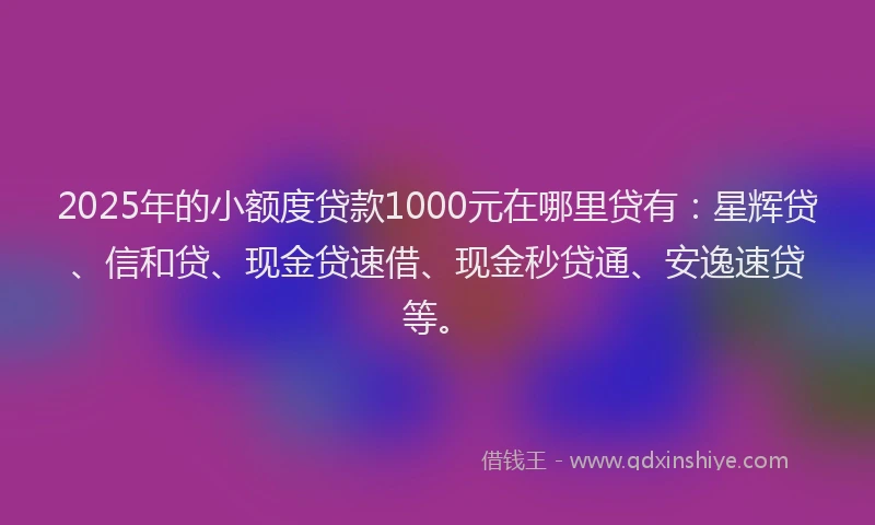 2025年的小额度贷款1000元在哪里贷有：星辉贷、信和贷、现金贷速借、现金秒贷通、安逸速贷等。