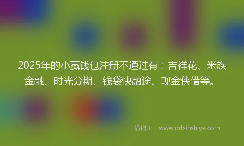 2025年的小赢钱包注册不通过有：吉祥花、米族金融、时光分期、钱袋快融途、现金侠借等。