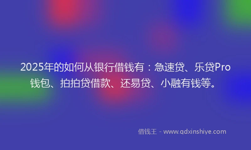 2025年的如何从银行借钱有：急速贷、乐贷Pro钱包、拍拍贷借款、还易贷、小融有钱等。