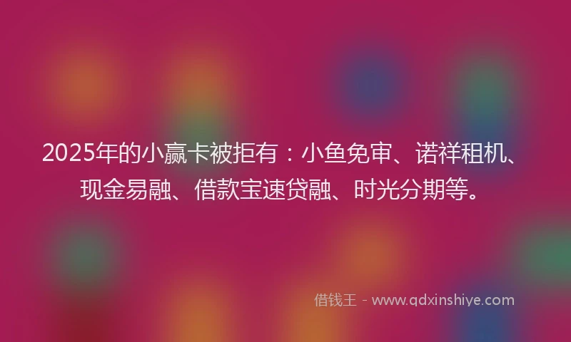 2025年的小赢卡被拒有：小鱼免审、诺祥租机、现金易融、借款宝速贷融、时光分期等。