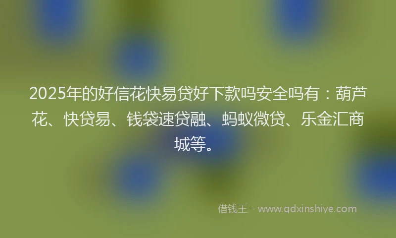 2025年的好信花快易贷好下款吗安全吗有：葫芦花、快贷易、钱袋速贷融、蚂蚁微贷、乐金汇商城等。