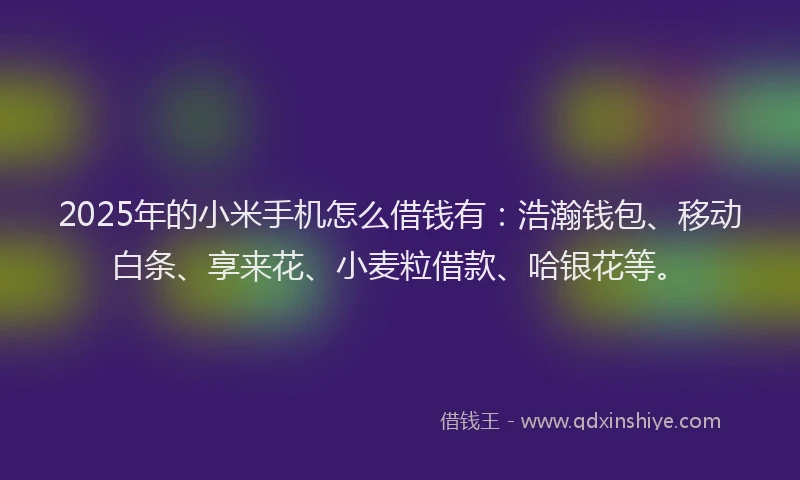 2025年的小米手机怎么借钱有:浩瀚钱包、移动白条、享来花、小麦粒借款、哈银花等。