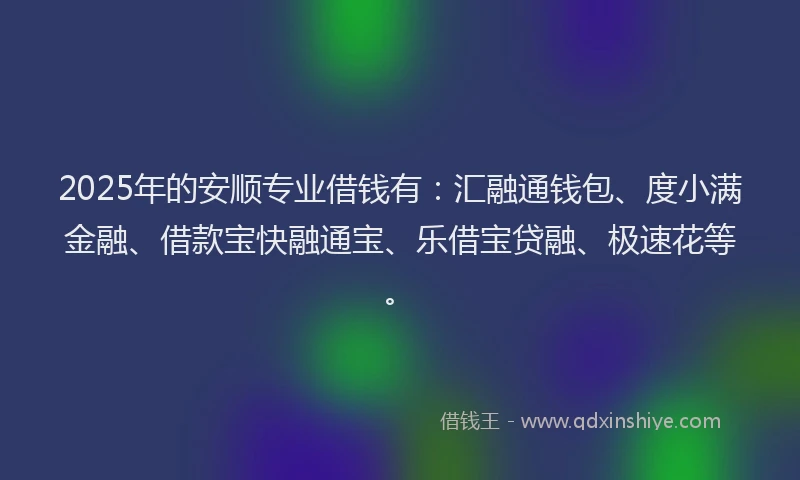 2025年的安顺专业借钱有：汇融通钱包、度小满金融、借款宝快融通宝、乐借宝贷融、极速花等。