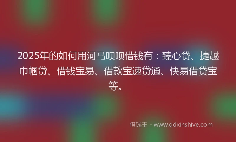 2025年的如何用河马呗呗借钱有：臻心贷、捷越巾帼贷、借钱宝易、借款宝速贷通、快易借贷宝等。