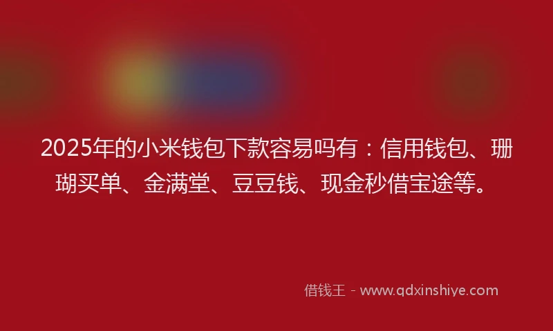 2025年的小米钱包下款容易吗有：信用钱包、珊瑚买单、金满堂、豆豆钱、现金秒借宝途等。