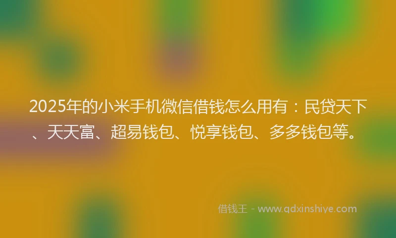 2025年的小米手机微信借钱怎么用有：民贷天下、天天富、超易钱包、悦享钱包、多多钱包等。