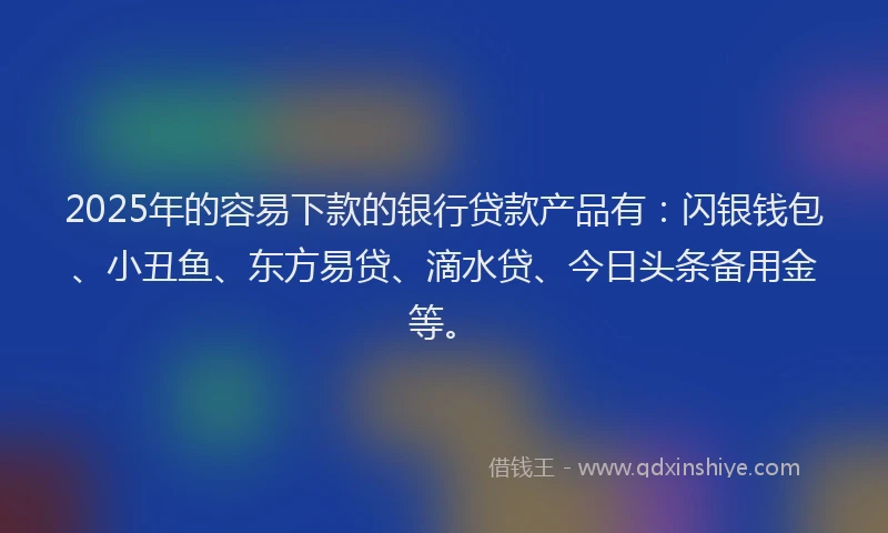2025年的容易下款的银行贷款产品有：闪银钱包、小丑鱼、东方易贷、滴水贷、今日头条备用金等。