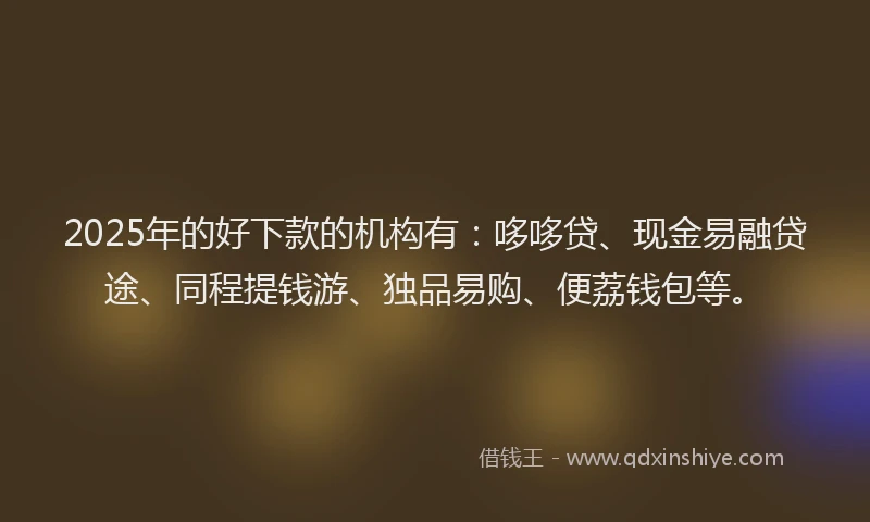 2025年的好下款的机构有：哆哆贷、现金易融贷途、同程提钱游、独品易购、便荔钱包等。