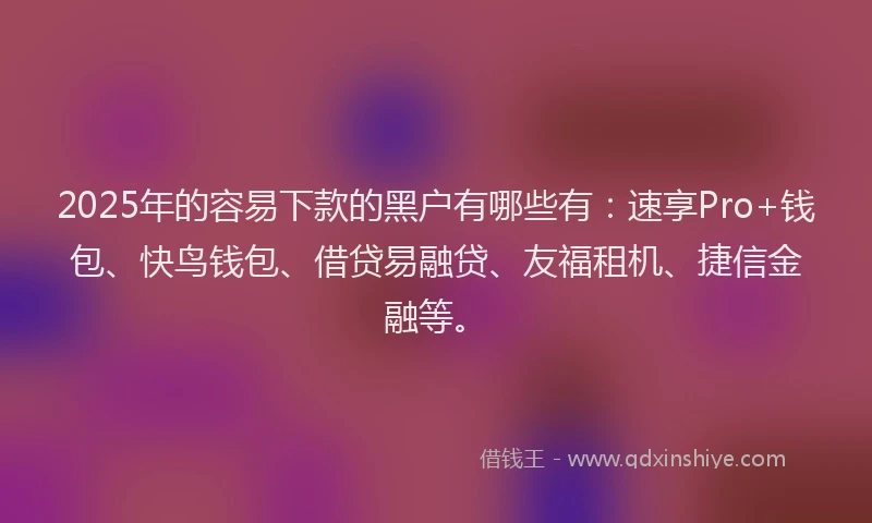 2025年的容易下款的黑户有哪些有：速享Pro+钱包、快鸟钱包、借贷易融贷、友福租机、捷信金融等。