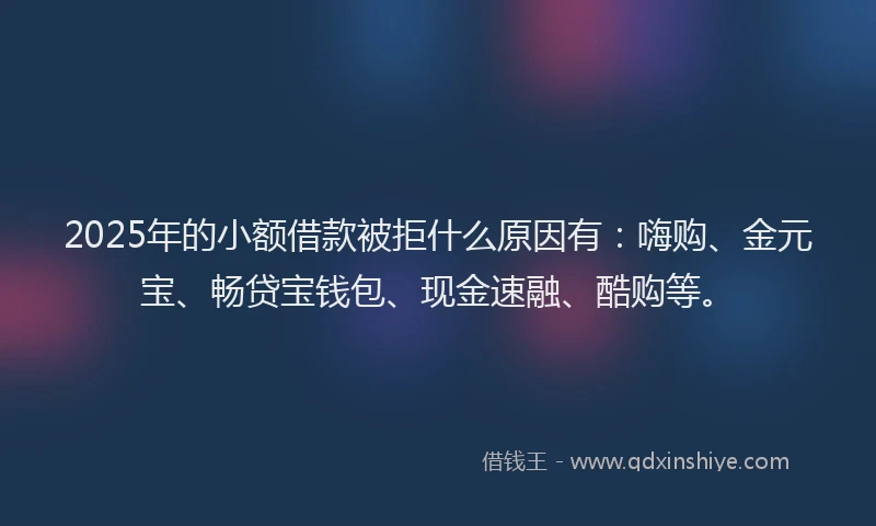 2025年的小额借款被拒什么原因有：嗨购、金元宝、畅贷宝钱包、现金速融、酷购等。