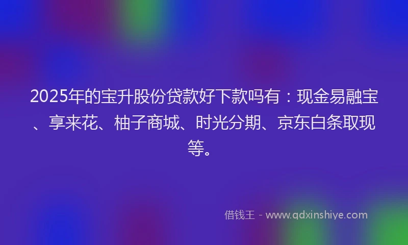 2025年的宝升股份贷款好下款吗有：现金易融宝、享来花、柚子商城、时光分期、京东白条取现等。