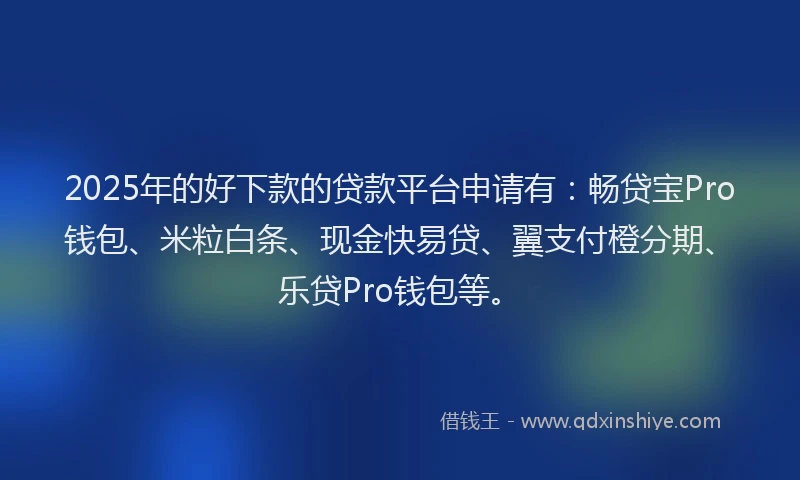 2025年的好下款的贷款平台申请有：畅贷宝Pro钱包、米粒白条、现金快易贷、翼支付橙分期、乐贷Pro钱包等。