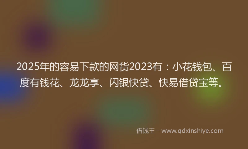 2025年的容易下款的网货2023有：小花钱包、百度有钱花、龙龙享、闪银快贷、快易借贷宝等。