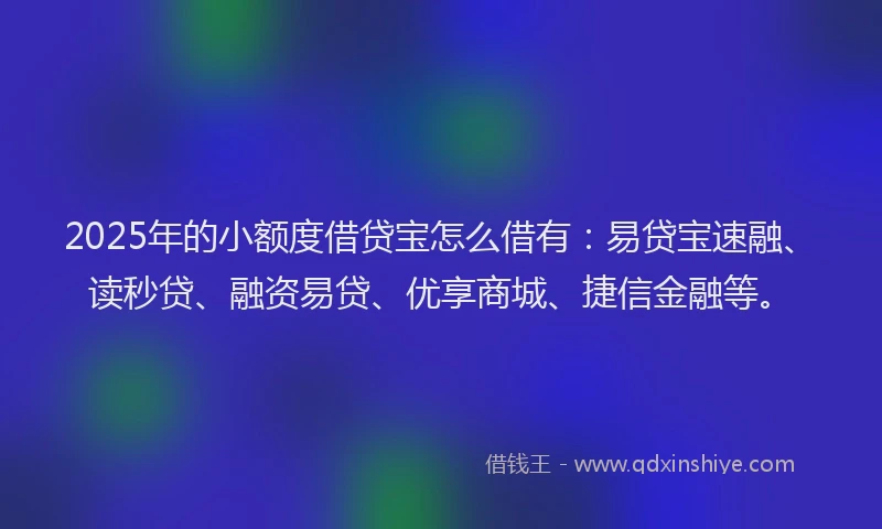 2025年的小额度借贷宝怎么借有:易贷宝速融、读秒贷、融资易贷、优享商城、捷信金融等。