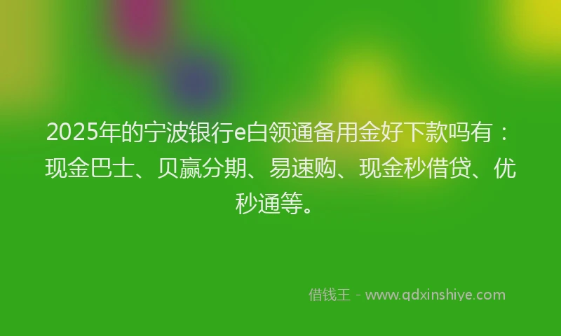 2025年的宁波银行e白领通备用金好下款吗有：现金巴士、贝赢分期、易速购、现金秒借贷、优秒通等。