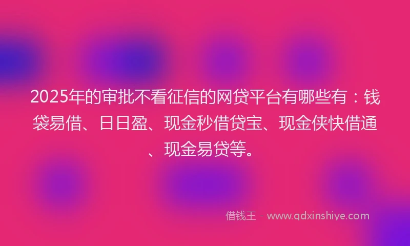 2025年的审批不看征信的网贷平台有哪些有：钱袋易借、日日盈、现金秒借贷宝、现金侠快借通、现金易贷等。