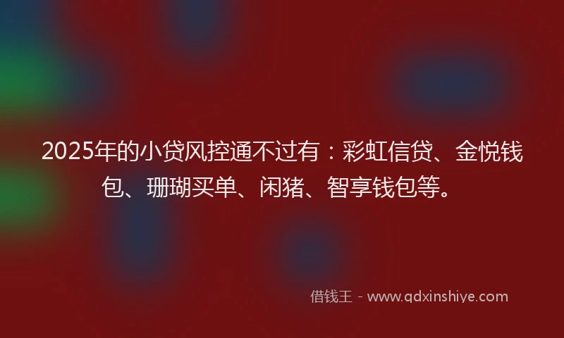 2025年的小贷风控通不过有：彩虹信贷、金悦钱包、珊瑚买单、闲猪、智享钱包等。