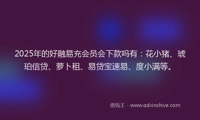 2025年的好融易充会员会下款吗有：花小猪、琥珀信贷、萝卜租、易贷宝速易、度小满等。