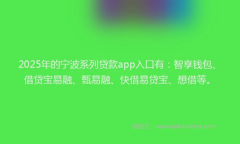 2025年的宁波系列贷款app入口有：智享钱包、借贷宝易融、甄易融、快借易贷宝、想借等。