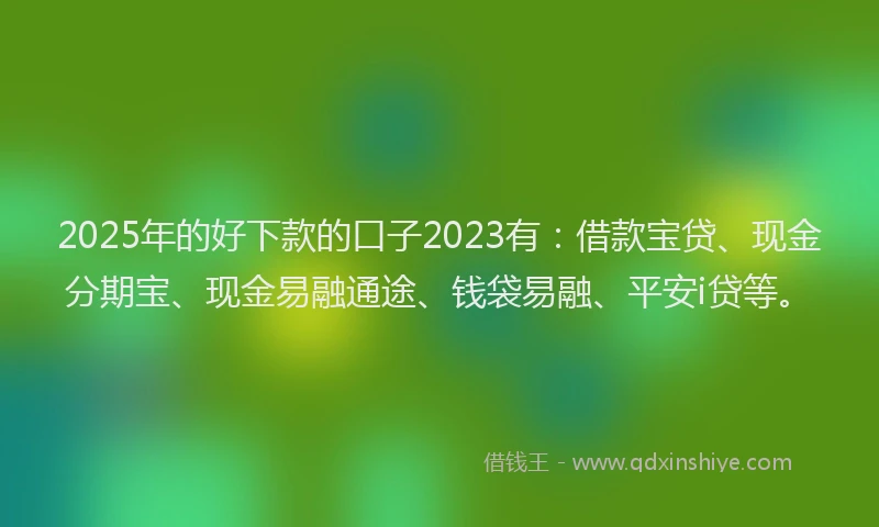 2025年的好下款的口子2023有：借款宝贷、现金分期宝、现金易融通途、钱袋易融、平安i贷等。