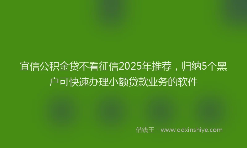 宜信公积金贷不看征信2025年推荐，归纳5个黑户可快速办理小额贷款业务的软件
