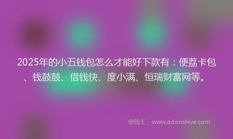 2025年的小五钱包怎么才能好下款有：便荔卡包、钱鼓鼓、借钱快、度小满、恒瑞财富网等。