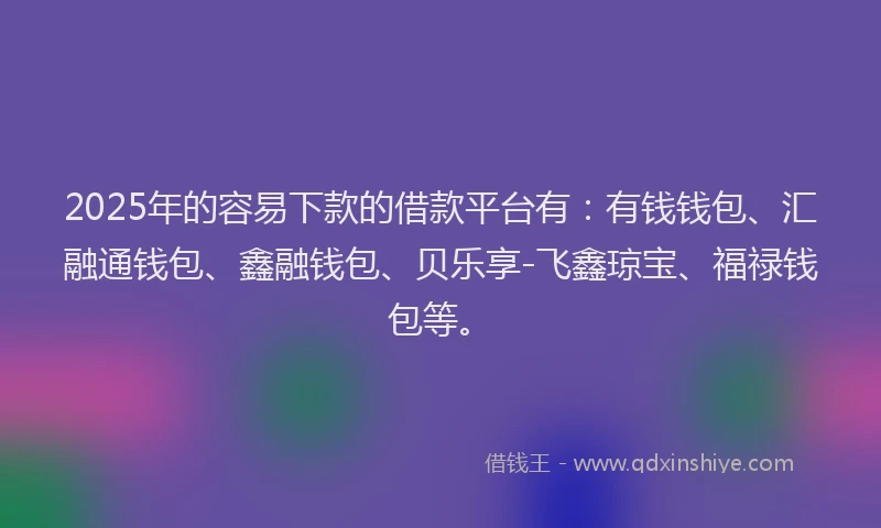2025年的容易下款的借款平台有：有钱钱包、汇融通钱包、鑫融钱包、贝乐享-飞鑫琼宝、福禄钱包等。