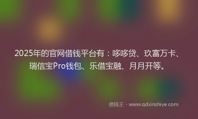 2025年的官网借钱平台有：哆哆贷、玖富万卡、瑞信宝Pro钱包、乐借宝融、月月开等。