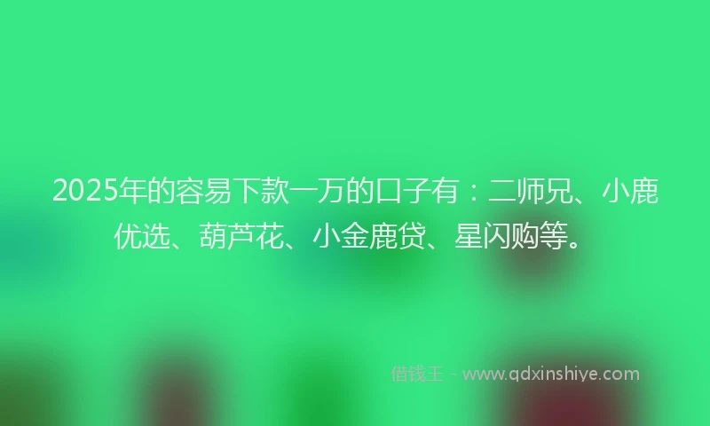 2025年的容易下款一万的口子有：二师兄、小鹿优选、葫芦花、小金鹿贷、星闪购等。