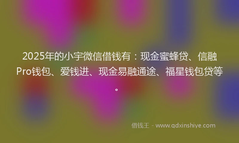 2025年的小宇微信借钱有：现金蜜蜂贷、信融Pro钱包、爱钱进、现金易融通途、福星钱包贷等。