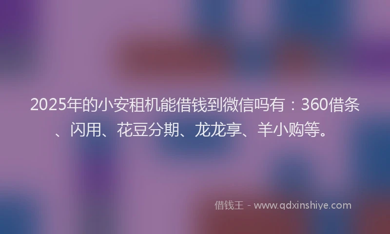2025年的小安租机能借钱到微信吗有：360借条、闪用、花豆分期、龙龙享、羊小购等。