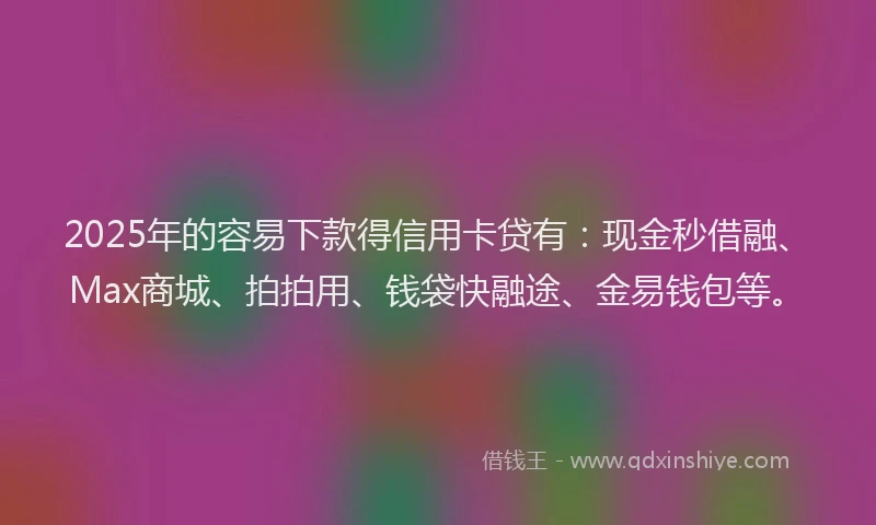 2025年的容易下款得信用卡贷有：现金秒借融、Max商城、拍拍用、钱袋快融途、金易钱包等。