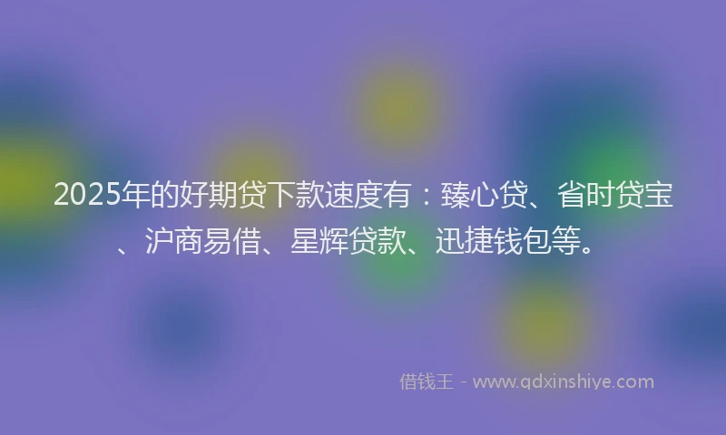 2025年的好期贷下款速度有：臻心贷、省时贷宝、沪商易借、星辉贷款、迅捷钱包等。