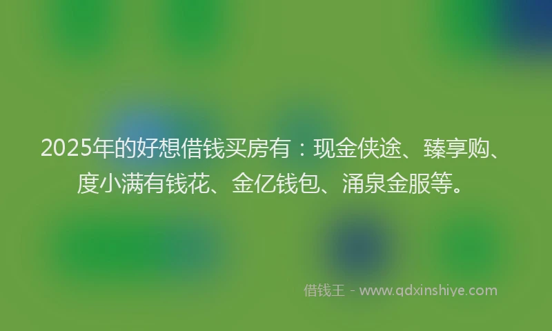 2025年的好想借钱买房有：现金侠途、臻享购、度小满有钱花、金亿钱包、涌泉金服等。