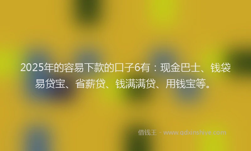 2025年的容易下款的口子6有：现金巴士、钱袋易贷宝、省薪贷、钱满满贷、用钱宝等。