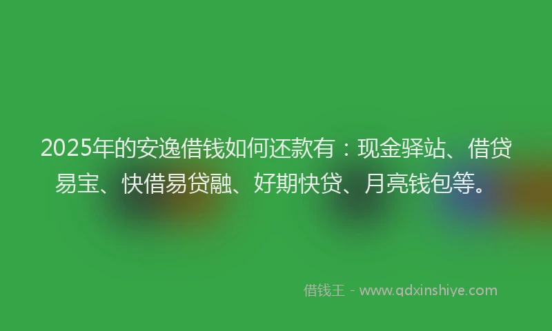 2025年的安逸借钱如何还款有：现金驿站、借贷易宝、快借易贷融、好期快贷、月亮钱包等。