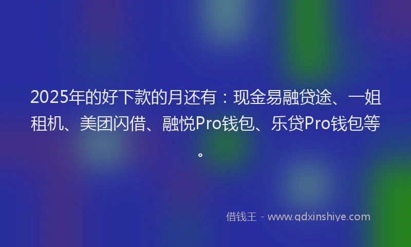 2025年的好下款的月还有：现金易融贷途、一姐租机、美团闪借、融悦Pro钱包、乐贷Pro钱包等。