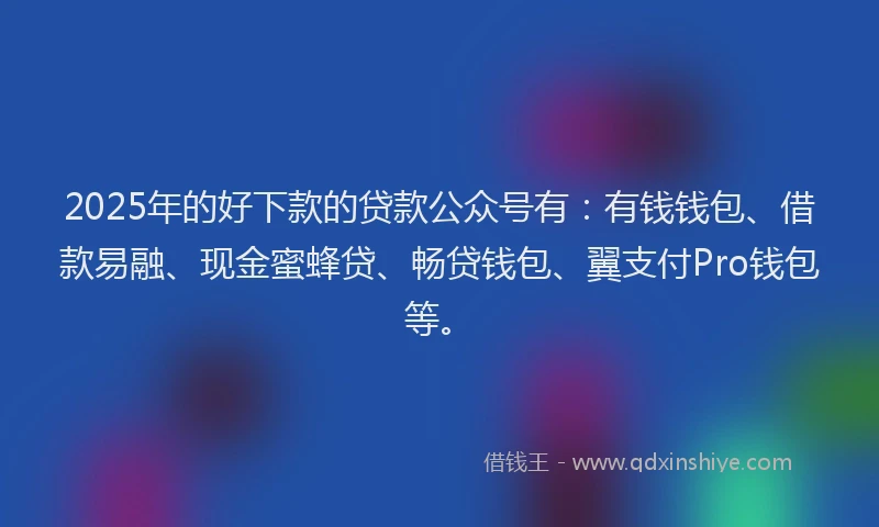 2025年的好下款的贷款公众号有：有钱钱包、借款易融、现金蜜蜂贷、畅贷钱包、翼支付Pro钱包等。