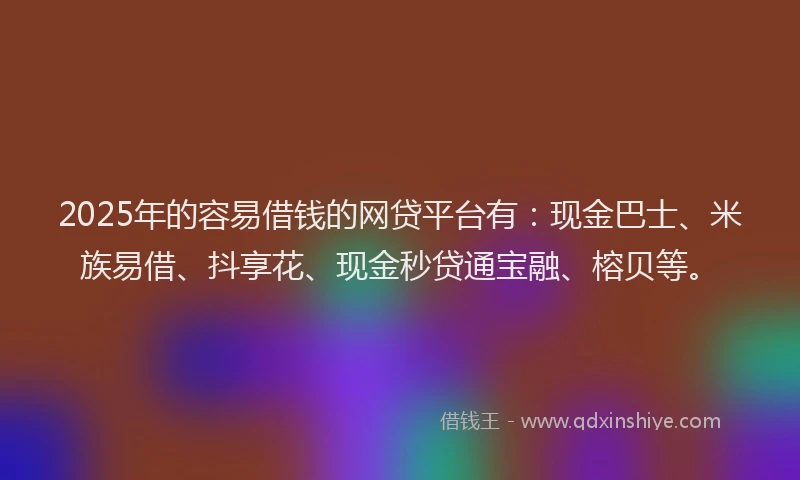 2025年的容易借钱的网贷平台有：现金巴士、米族易借、抖享花、现金秒贷通宝融、榕贝等。