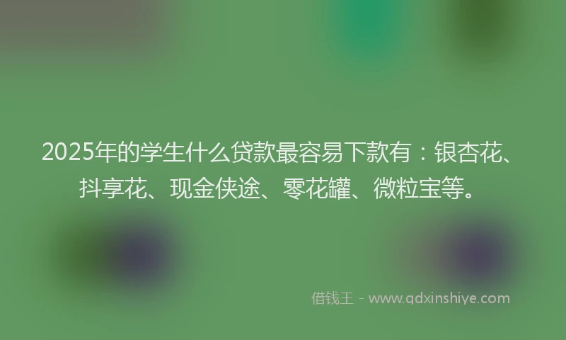 2025年的学生什么贷款最容易下款有：银杏花、抖享花、现金侠途、零花罐、微粒宝等。
