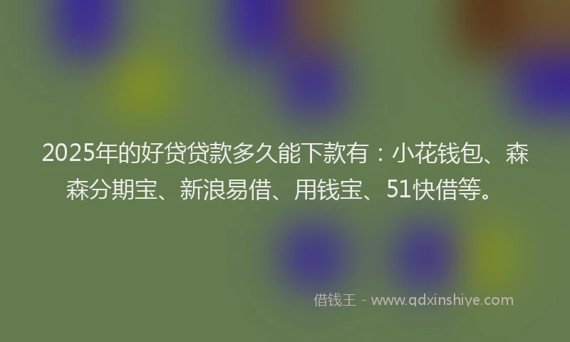 2025年的好贷贷款多久能下款有：小花钱包、森森分期宝、新浪易借、用钱宝、51快借等。