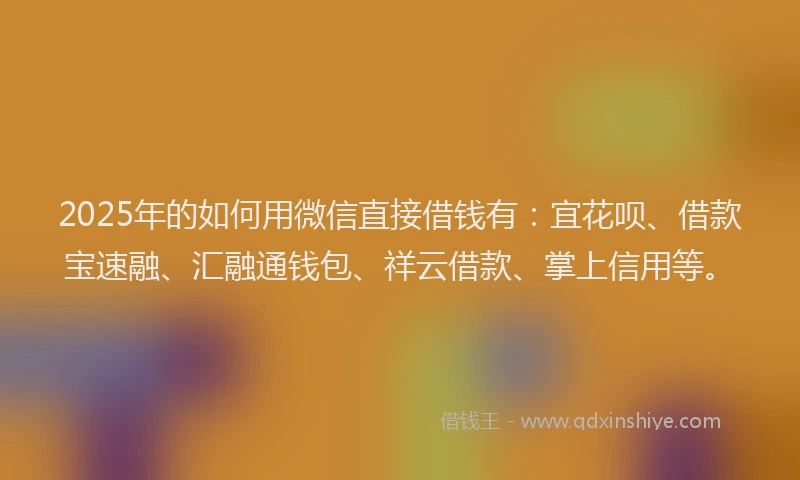 2025年的如何用微信直接借钱有：宜花呗、借款宝速融、汇融通钱包、祥云借款、掌上信用等。