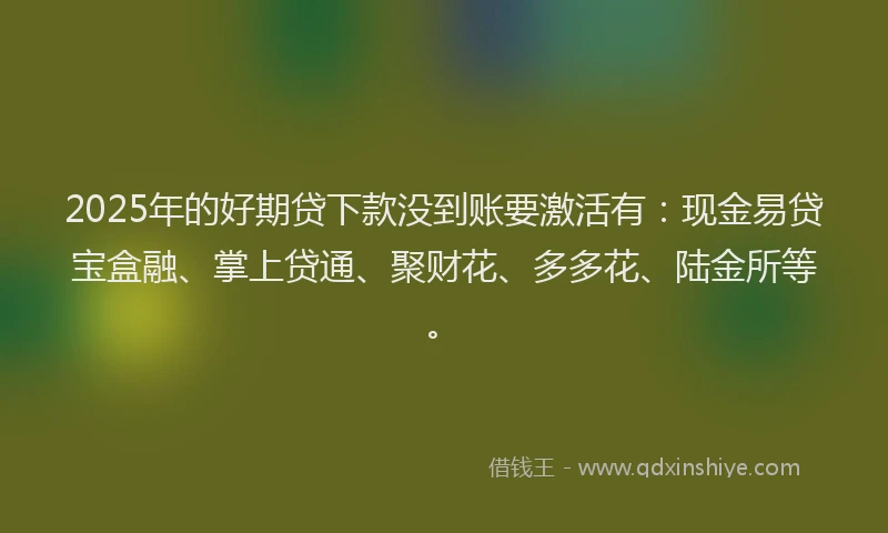 2025年的好期贷下款没到账要激活有：现金易贷宝盒融、掌上贷通、聚财花、多多花、陆金所等。