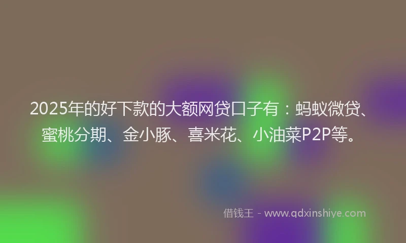 2025年的好下款的大额网贷口子有：蚂蚁微贷、蜜桃分期、金小豚、喜米花、小油菜P2P等。